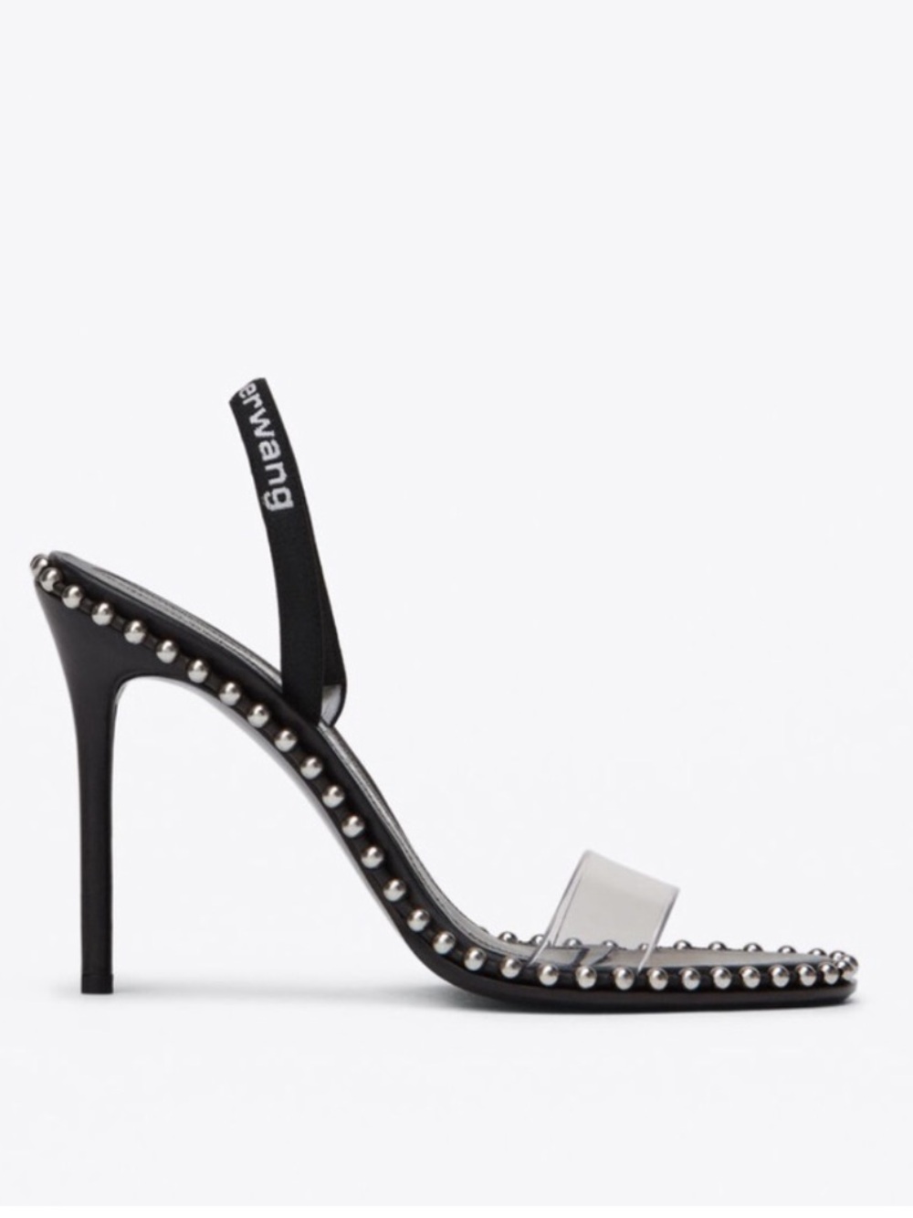 Alexander Wang Black Slingback Heels with Clear Toe Strap and Stud Trim